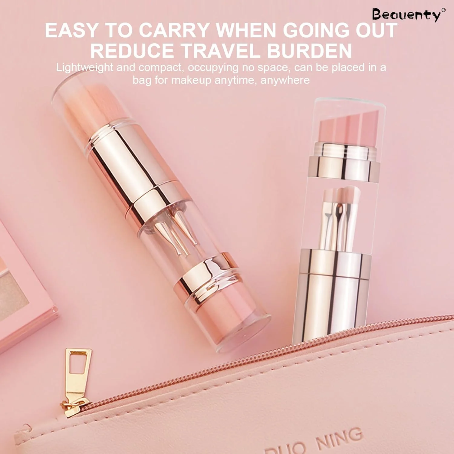 ست برس آرایشی قابل حمل 5 در 1 Beauenty شامل برس کرم پودر، برس لب، برس ابرو، برس سایه چشم، برس پودر برای مسافرت