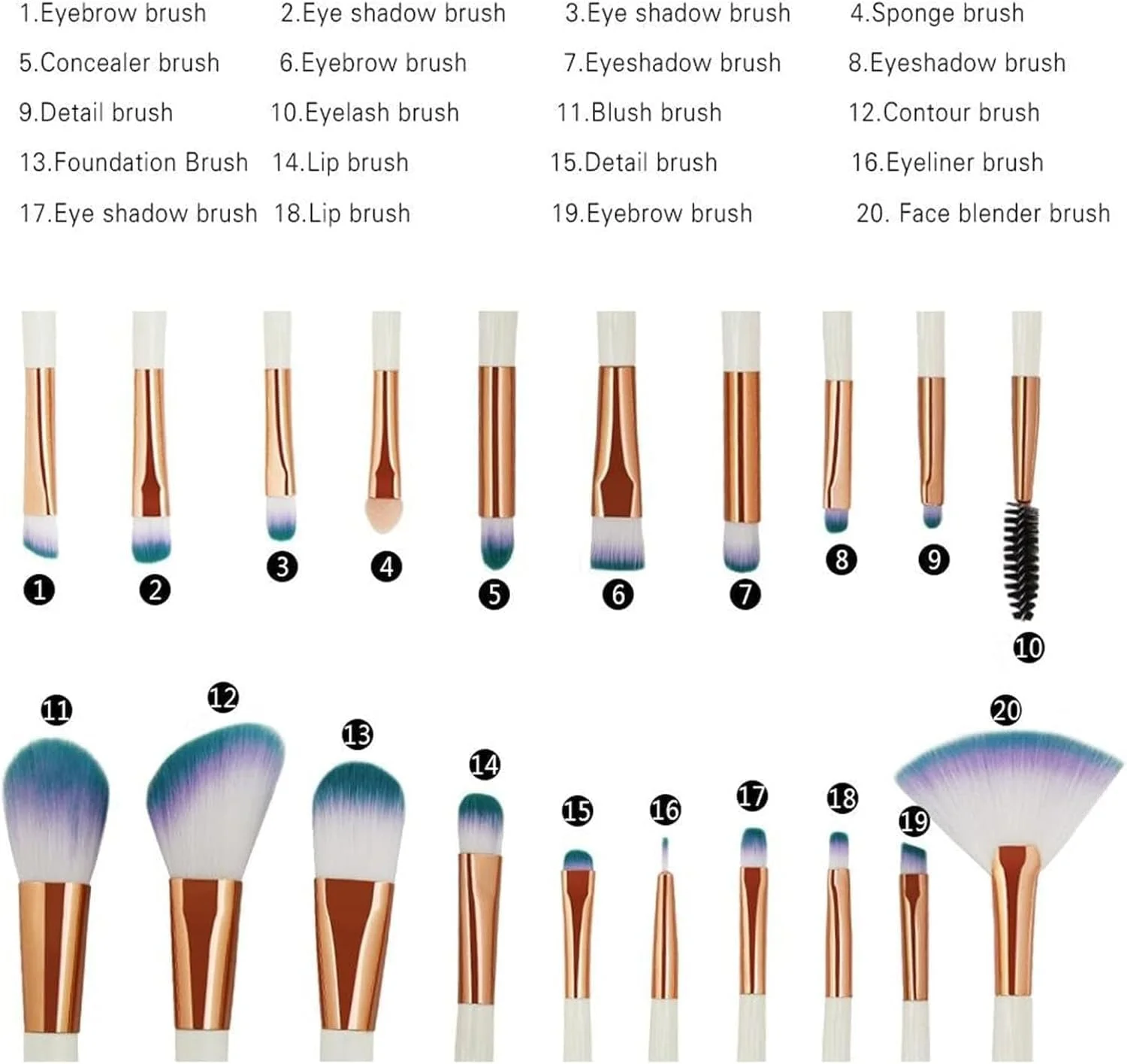 ست براش آرایشی آپوتوئه، 20 تکه برس آرایشی حرفه ای با موهای نرم مصنوعی، ست کامل برس های کرم پودر، کانسیلر، سایه چشم و رژگونه برای آرایشگران و مبتدیان