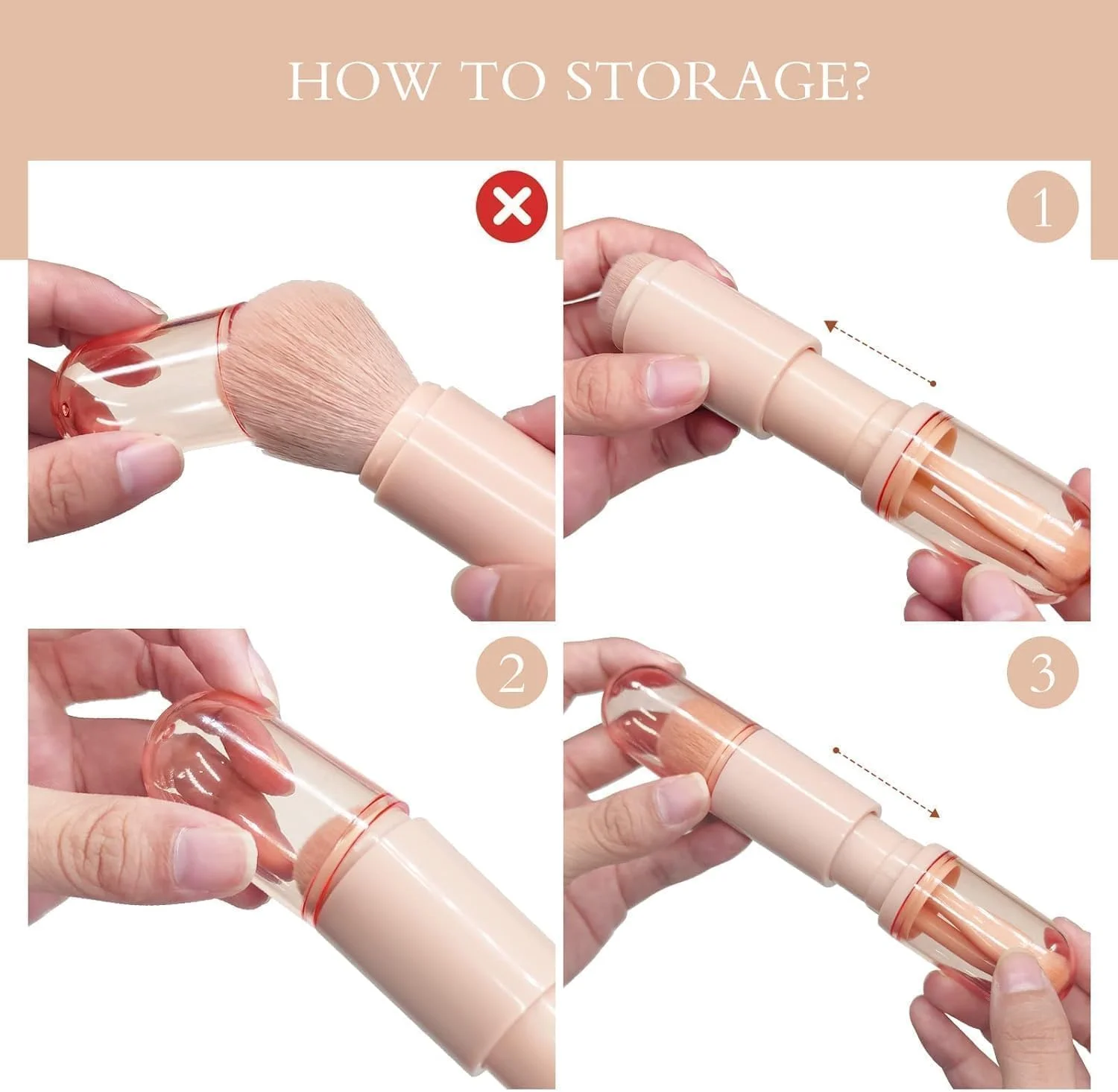 ست برس آرایشی مسافرتی Aputue، 4 در 1 مینی برس آرایشی جمع شونده با درپوش، ست برس سایه چشم پودر ترکیبی فونداسیون حرفه ای برای زنان، لوازم آرایشی با اندازه مسافرتی عالی برای استفاده در سفر