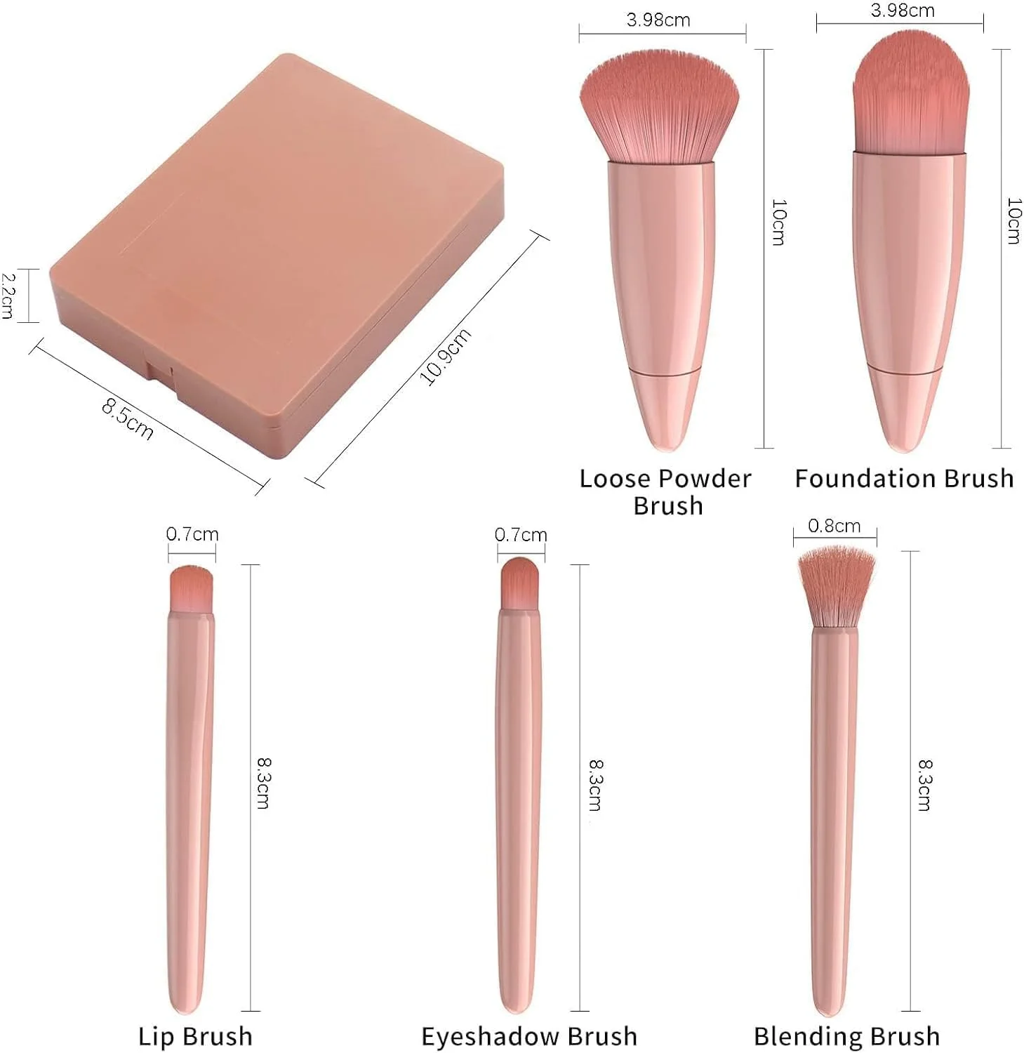 ست براش آرایشی مسافرتی Aputue، ست 5 عددی مینی براش حرفه ای با آینه، براش های نرم و مصنوعی برای آرایش صورت، چشم ها و لب ها، لوازم ضروری مسافرتی قابل حمل برای خانم ها