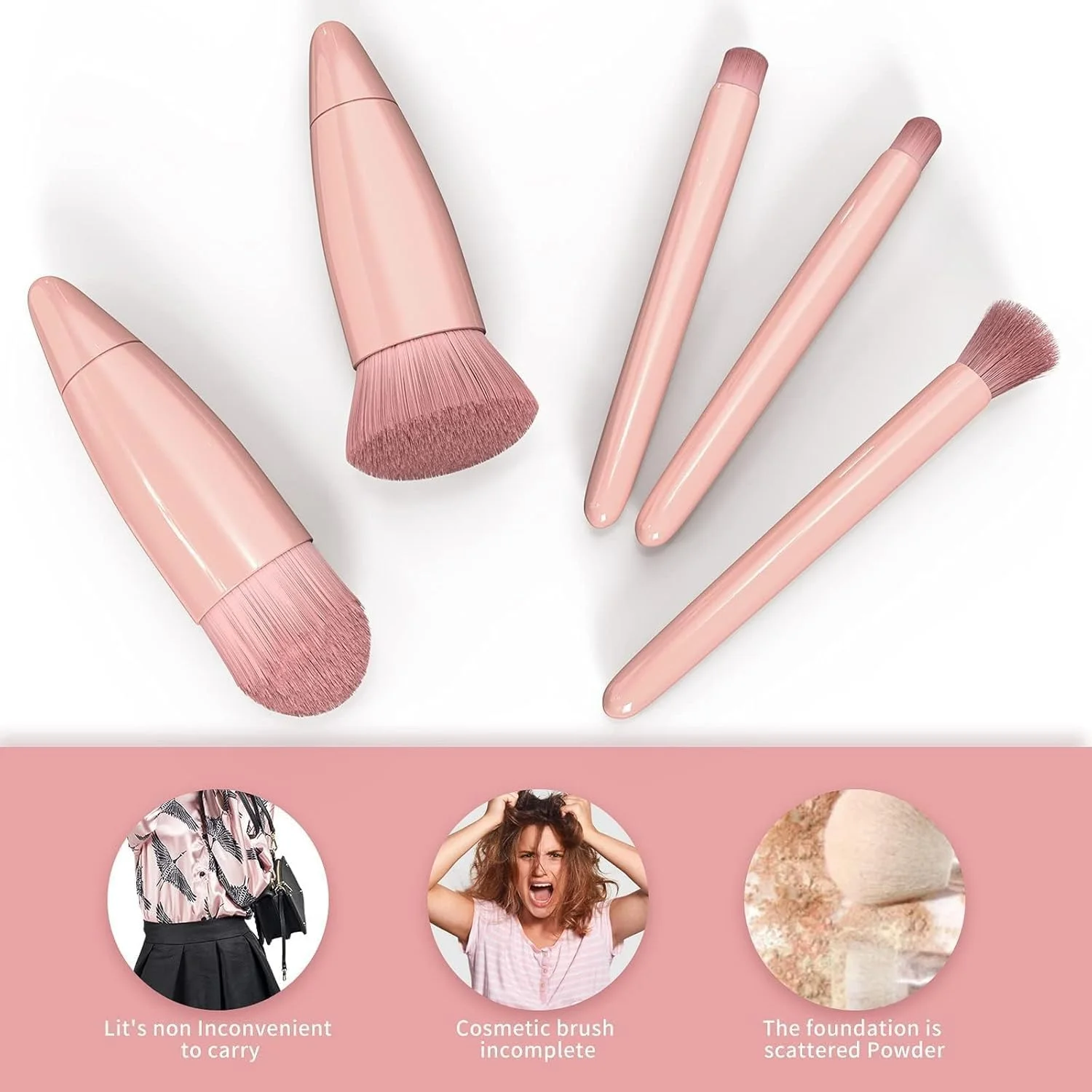 ست براش آرایشی مسافرتی Aputue، ست 5 عددی مینی براش حرفه ای با آینه، براش های نرم و مصنوعی برای آرایش صورت، چشم ها و لب ها، لوازم ضروری مسافرتی قابل حمل برای خانم ها