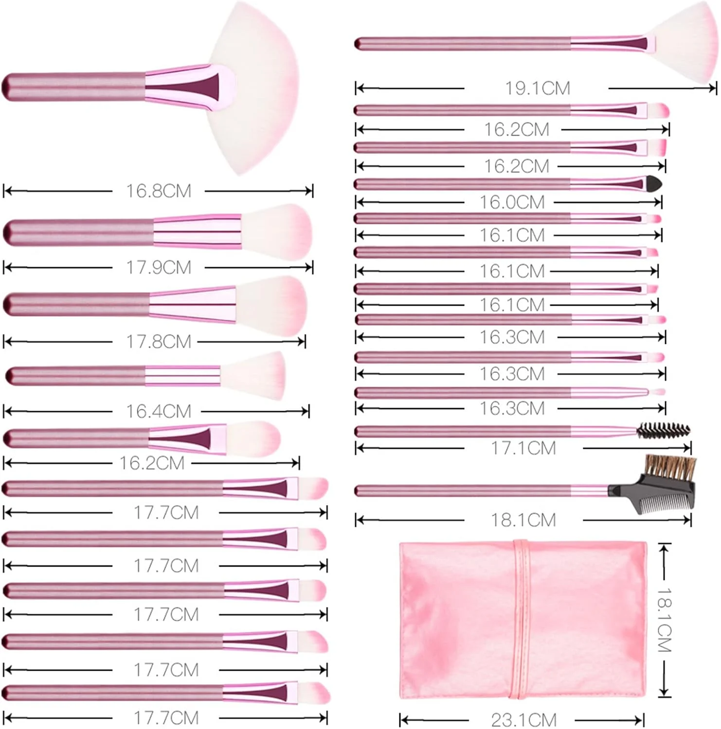 ست برس آرایشی Arabest، 22 تکه برس آرایشی حرفه ای با کیف PU، برس های نرم و قابل حمل برای آرایش صورت، سایه چشم، لب، ابزار آرایشی برای دختران و زنان (صورتی)