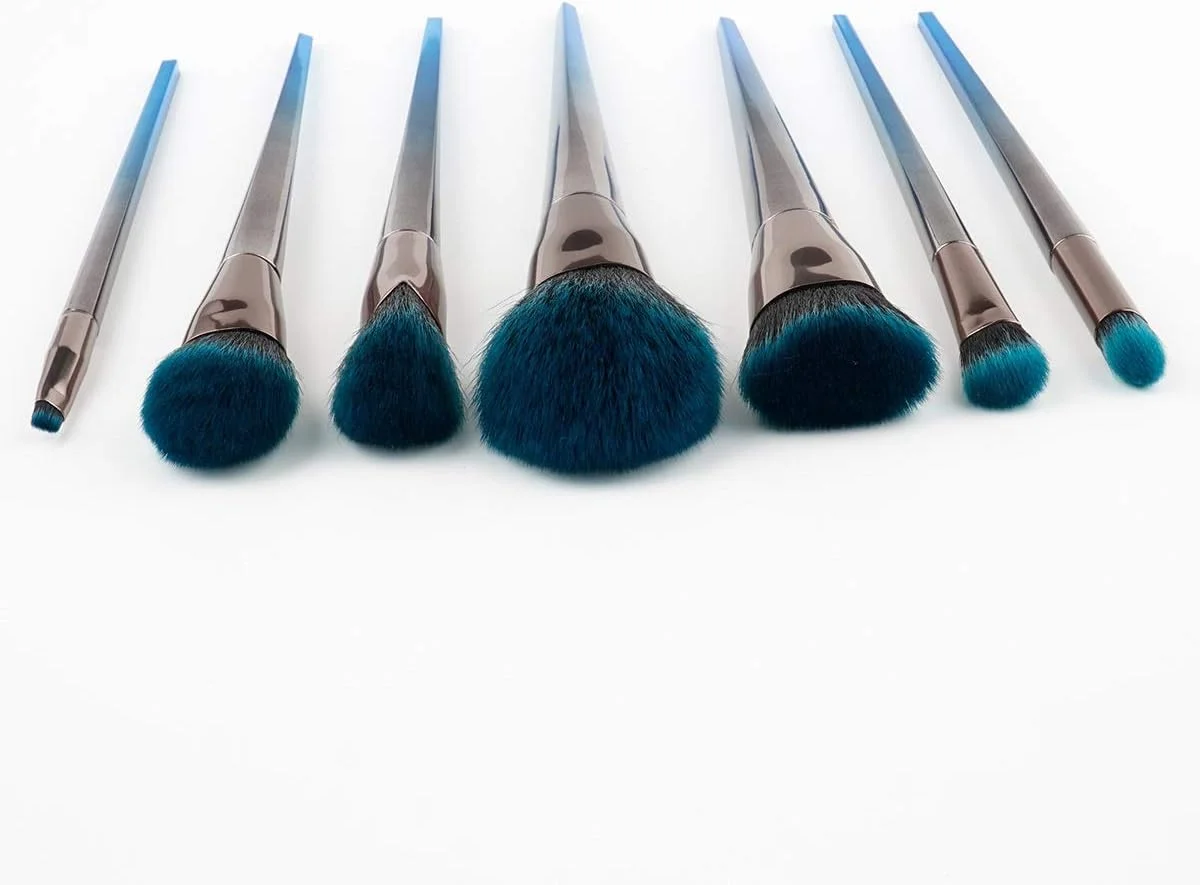 ست برس آرایشی 7 تکه گرادیان آبی مشکی AIJIA، دسته پلاستیکی، شامل برس کرم پودر، رژگونه، سایه چشم، رژ لب، ابزار آرایش صورت (رنگ: گرادیان آبی و مشکی)