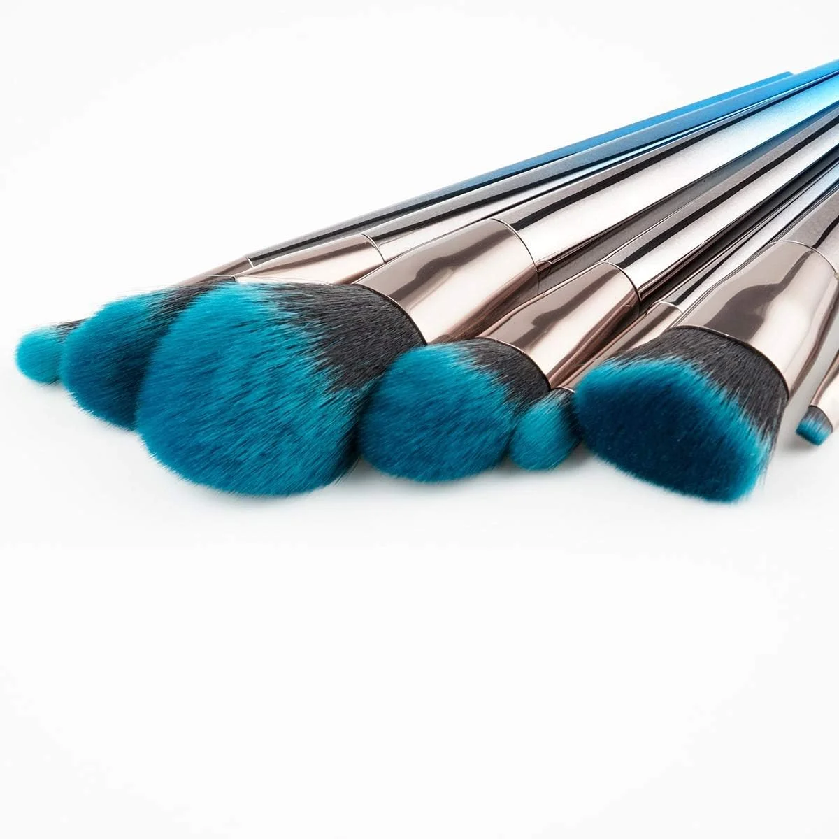 ست برس آرایشی 7 تکه گرادیان آبی مشکی AIJIA، دسته پلاستیکی، شامل برس کرم پودر، رژگونه، سایه چشم، رژ لب، ابزار آرایش صورت (رنگ: گرادیان آبی و مشکی)