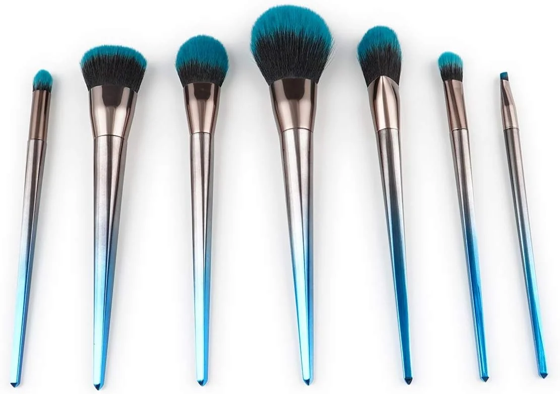 ست برس آرایشی 7 تکه градиент آبی مشکی AIJIA دسته پلاستیکی برس کرم پودر رژگونه سایه چشم برس لب ابزار آرایش صورت برس آرایشی (رنگ: градиент آبی و مشکی)