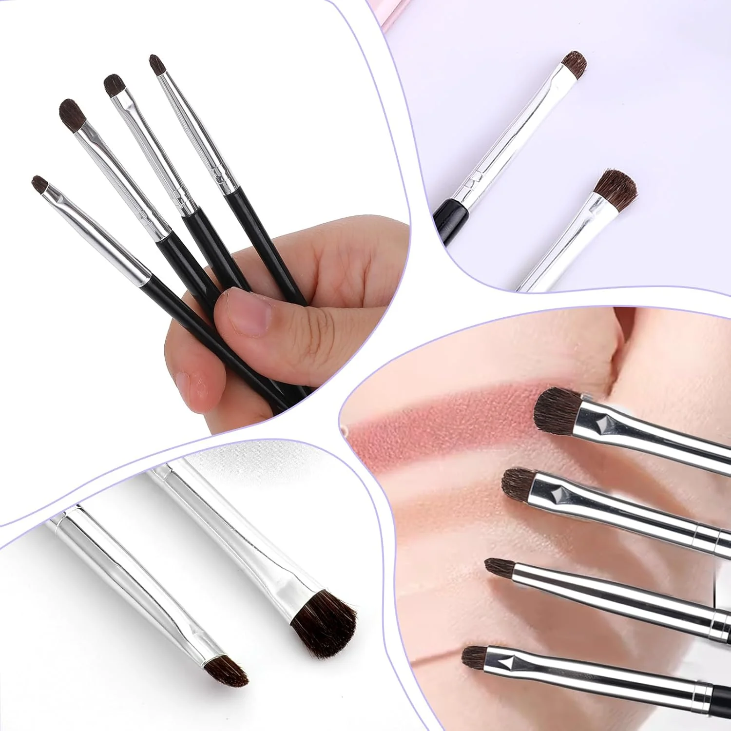 ست 8 عددی برس مینی Smudge برای خط چشم، ست برس آرایش چشم، برس سایه چشم، برس خط چشم برای پودر، ژل، کرم، کانسیلر مایع - برس خط چشم، ترکیب، هایلایت - برس موی نرم طبیعی اسب