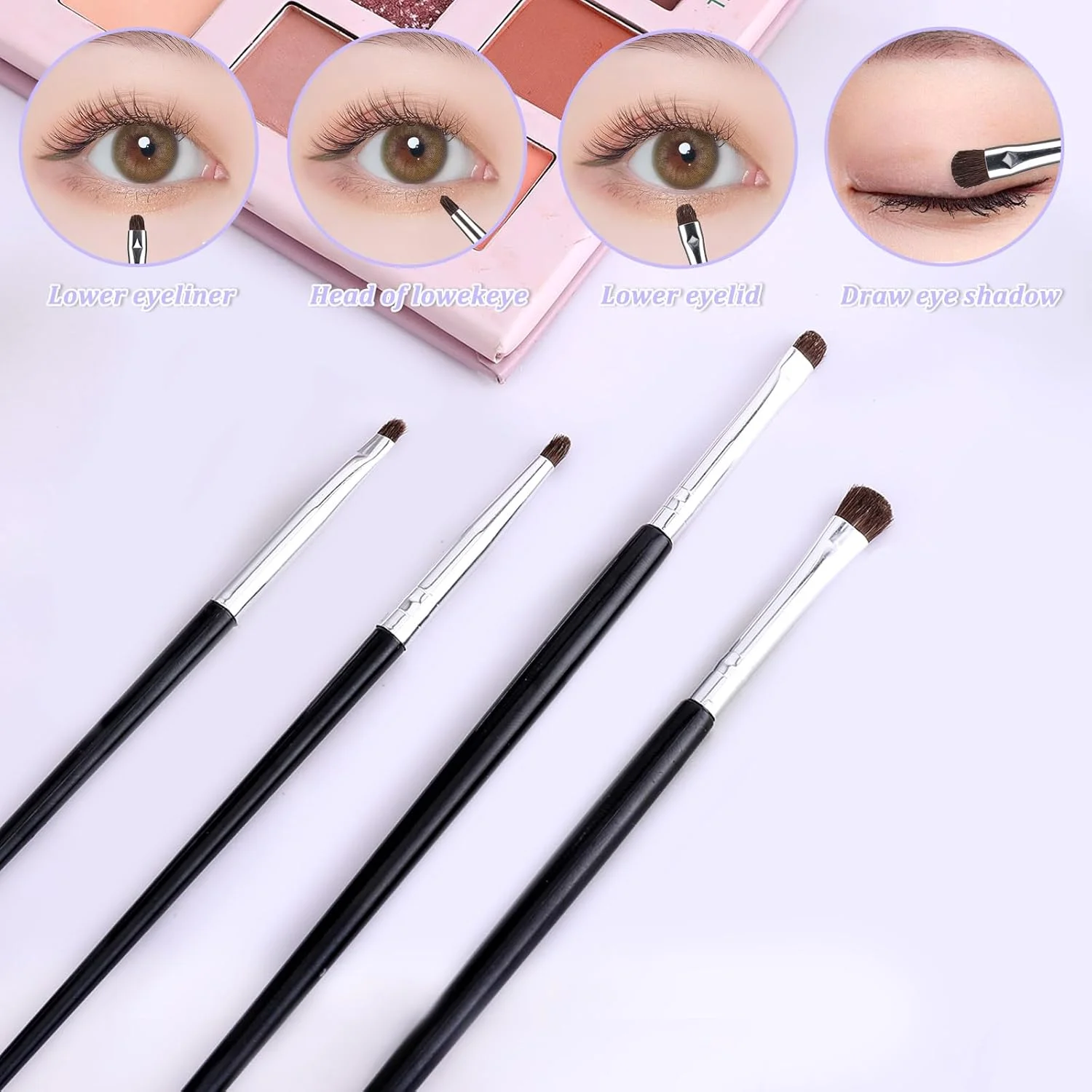 ست 8 عددی برس مینی Smudge برای خط چشم، ست برس آرایش چشم، برس سایه چشم، برس خط چشم برای پودر، ژل، کرم، کانسیلر مایع - برس خط چشم، ترکیب، هایلایت - برس موی نرم طبیعی اسب