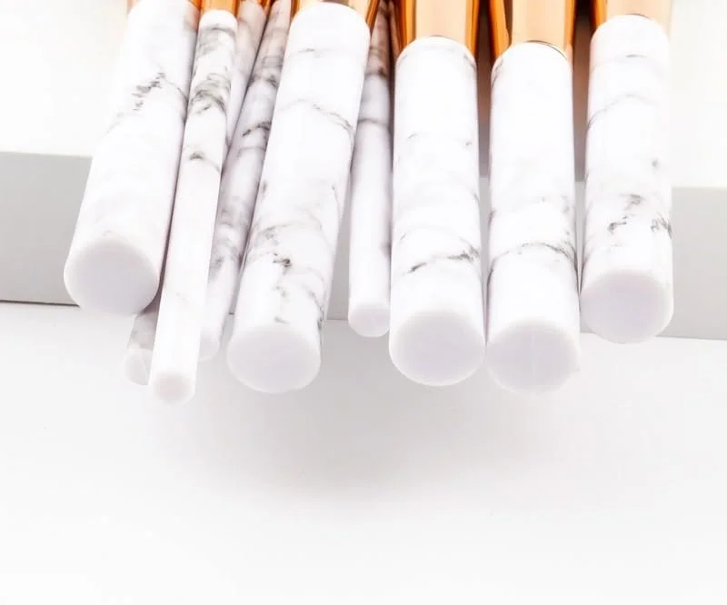 ست ۹ عددی برس آرایشی طرح مرمر، ابزار آرایشی، برس پخش کننده پودر بادبزنی