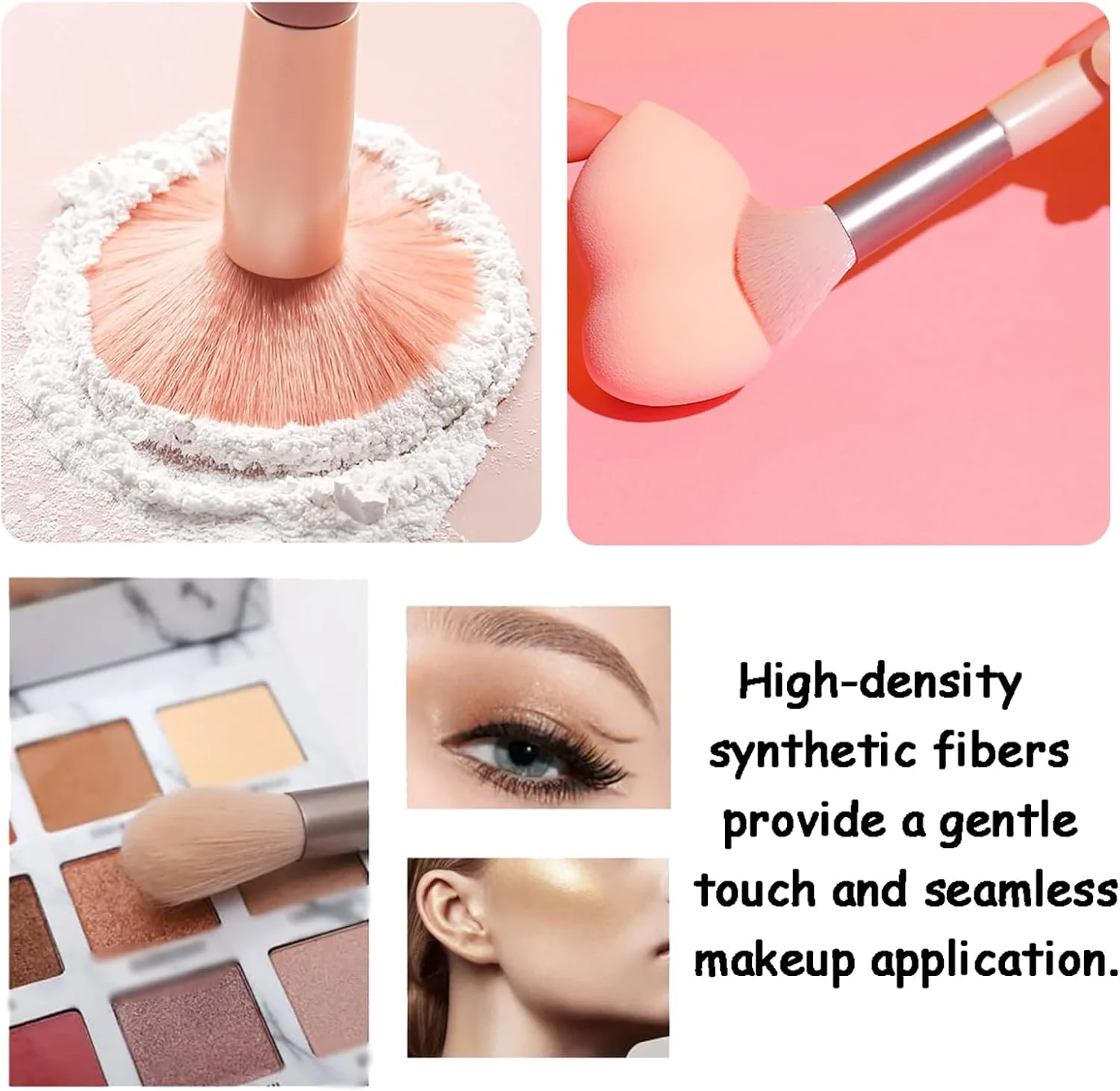 ست برس آرایشی مسافرتی 8 تکه صورتی با کیف - برس های کوچک ضروری برای کرم پودر صورت، رژگونه و سایه چشم - کیت ابزار آرایشی جمع و جور و قابل حمل