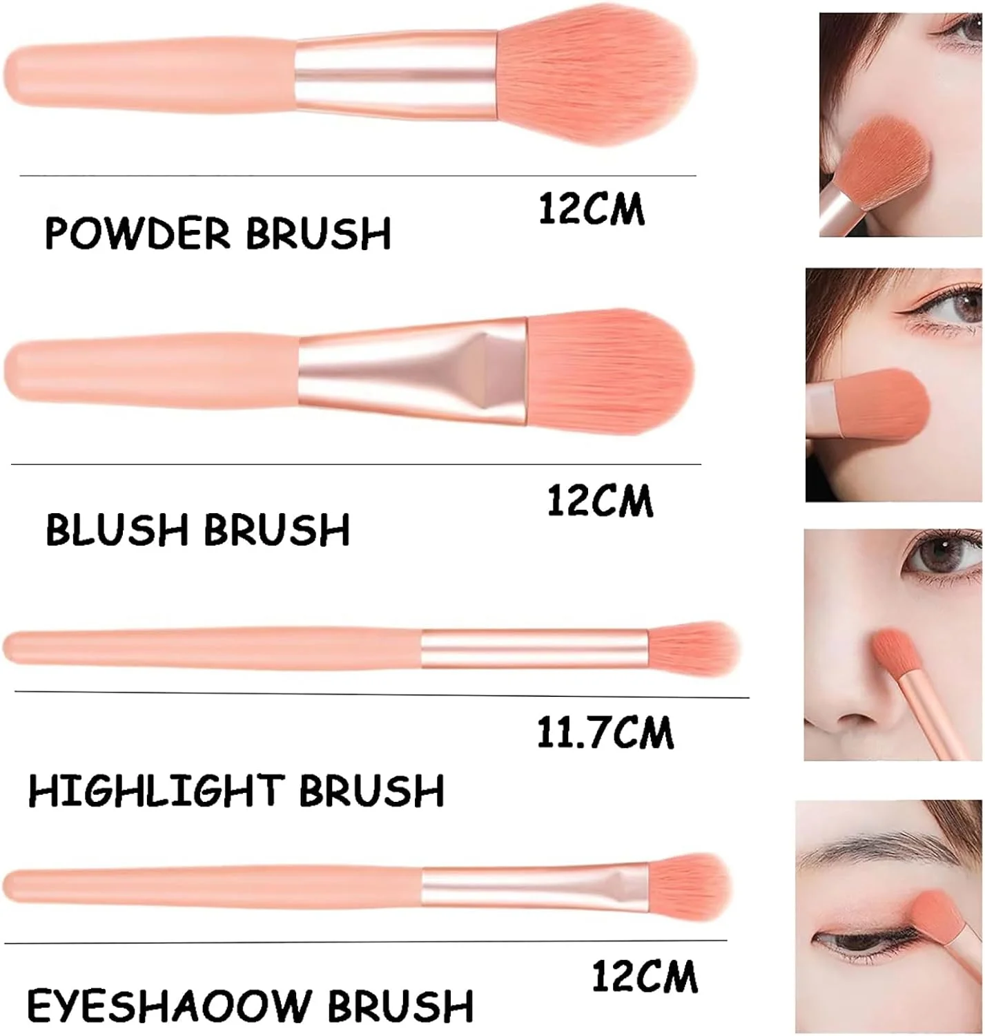 ست برس آرایشی مسافرتی 8 تکه صورتی با کیف - برس های کوچک ضروری برای کرم پودر صورت، رژگونه و سایه چشم - کیت ابزار آرایشی جمع و جور و قابل حمل