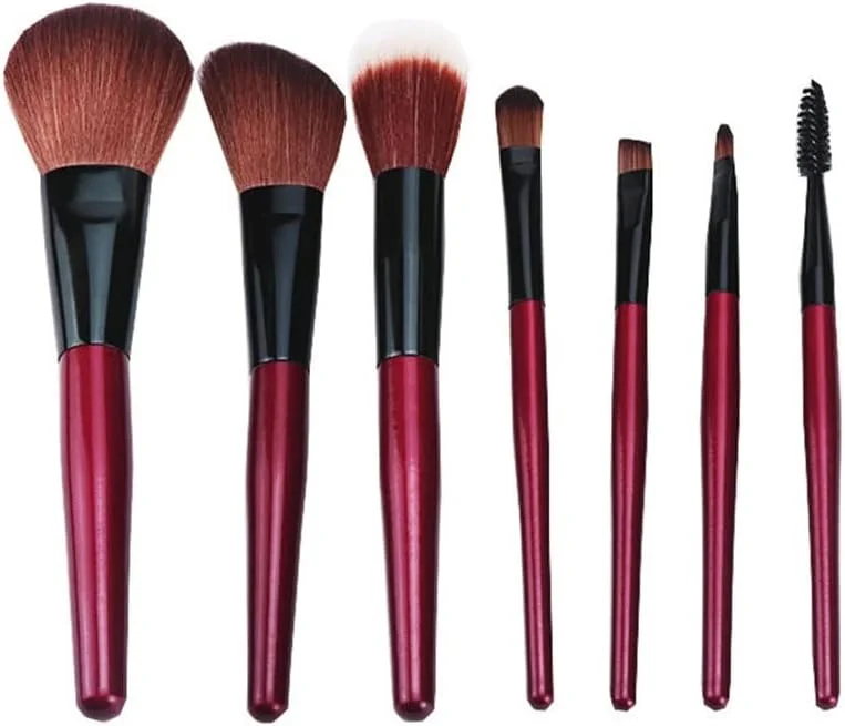 ست برس آرایشی قرمز 7 تکه برای کرم پودر، رژگونه، سایه چشم، رژ لب، برس آرایشی چند منظوره