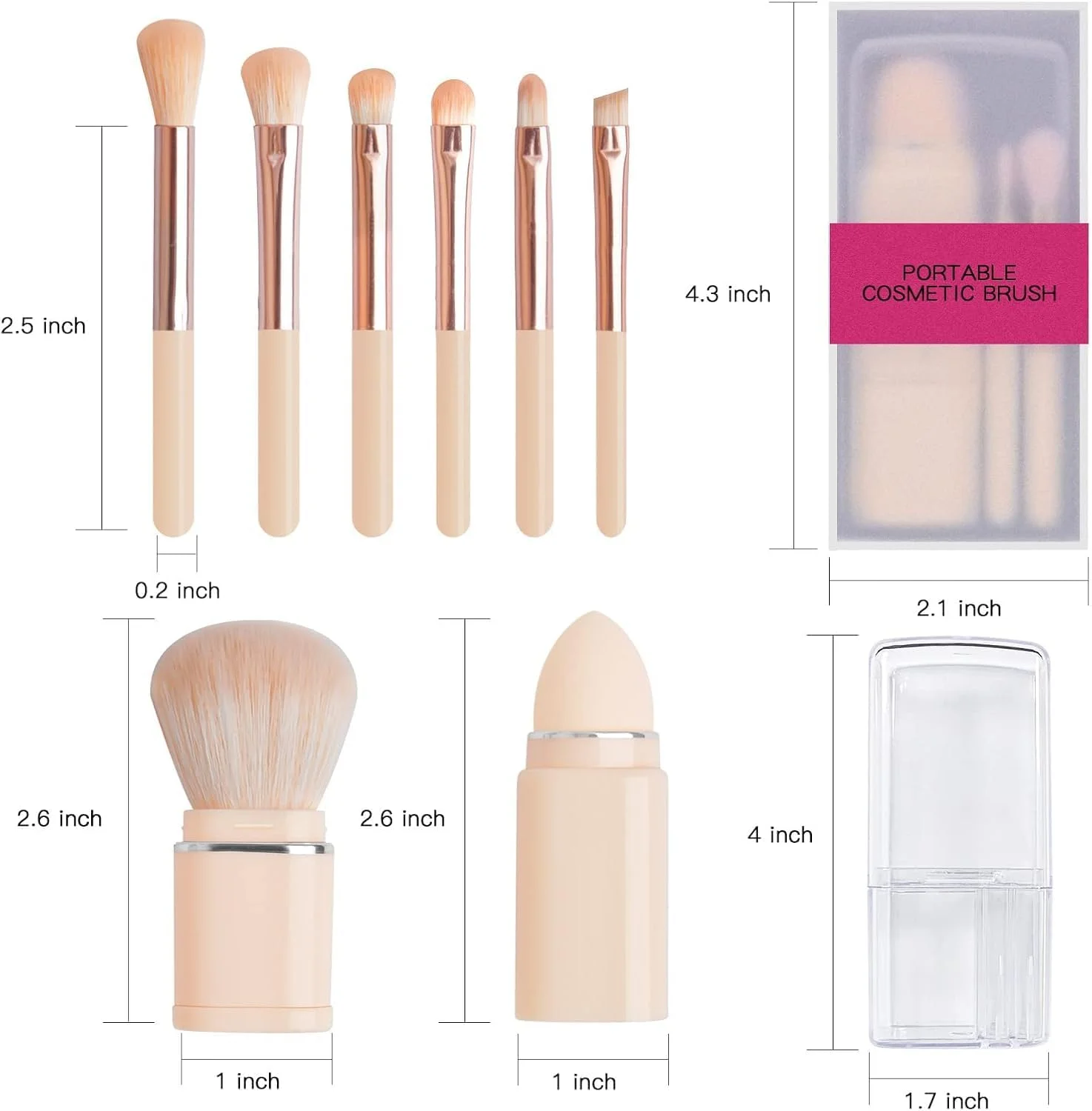 ست برس آرایشی قابل حمل 8 در 1، ابزار زیبایی چند منظوره با برس های پودر، ترکیب، زاویه دار، کانسیلر، کانتور، لب، سایه چشم و اسفنج برای آرایش کامل صورت، کیف شفاف براق و جمع و جور ست برس آرایشی قابل حمل 8 در 1، ابزار زیبایی چند منظوره با برس های پودر، ترکیب، زاویه دار، کانسیلر، کانتور، لب، سایه چشم و اسفنج برای آرایش کامل صورت، کیف شفاف براق و جمع و جور