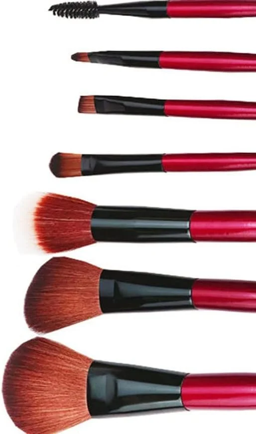 ست برس آرایشی قرمز 7 تکه برای کرم پودر، رژگونه، سایه چشم، رژ لب، برس آرایشی چند منظوره