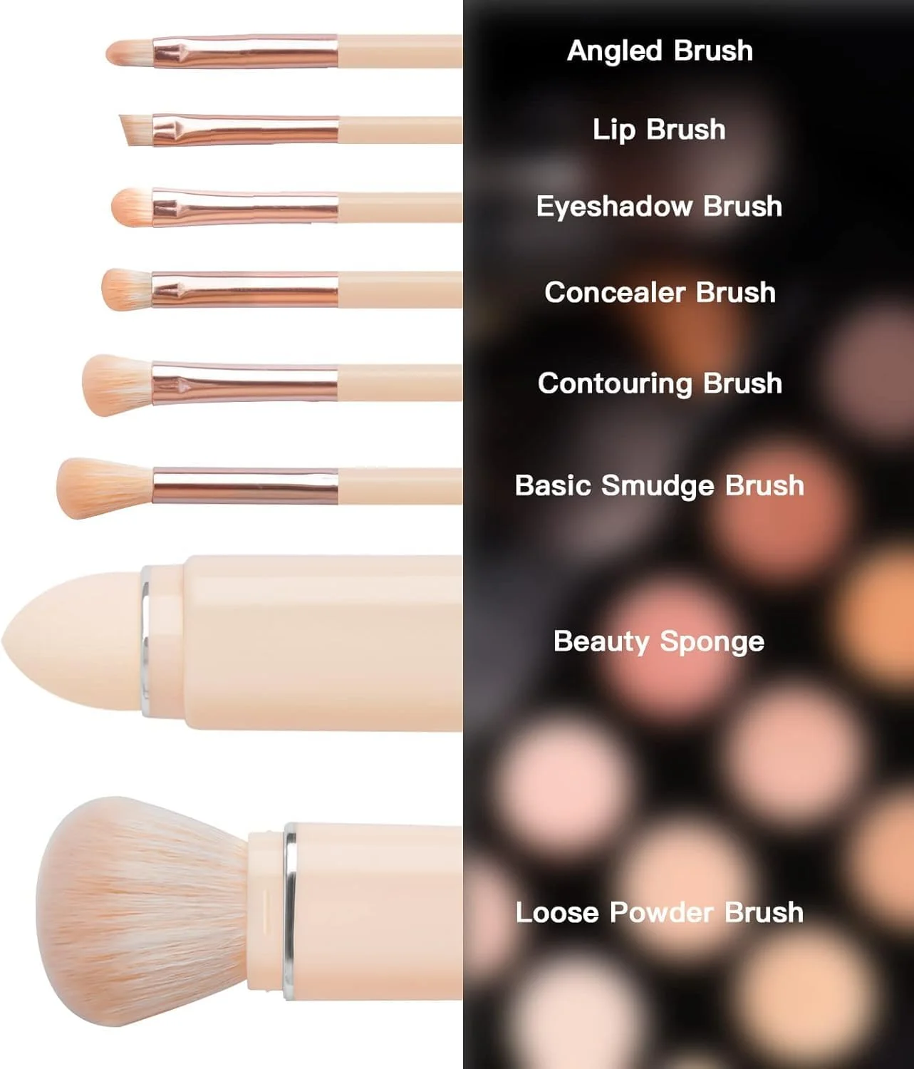 ست برس آرایشی قابل حمل 8 در 1، ابزار زیبایی چند منظوره با برس های پودر، ترکیب، زاویه دار، کانسیلر، کانتور، لب، سایه چشم و اسفنج برای آرایش کامل صورت، کیف شفاف براق و جمع و جور ست برس آرایشی قابل حمل 8 در 1، ابزار زیبایی چند منظوره با برس های پودر، ترکیب، زاویه دار، کانسیلر، کانتور، لب، سایه چشم و اسفنج برای آرایش کامل صورت، کیف شفاف براق و جمع و جور