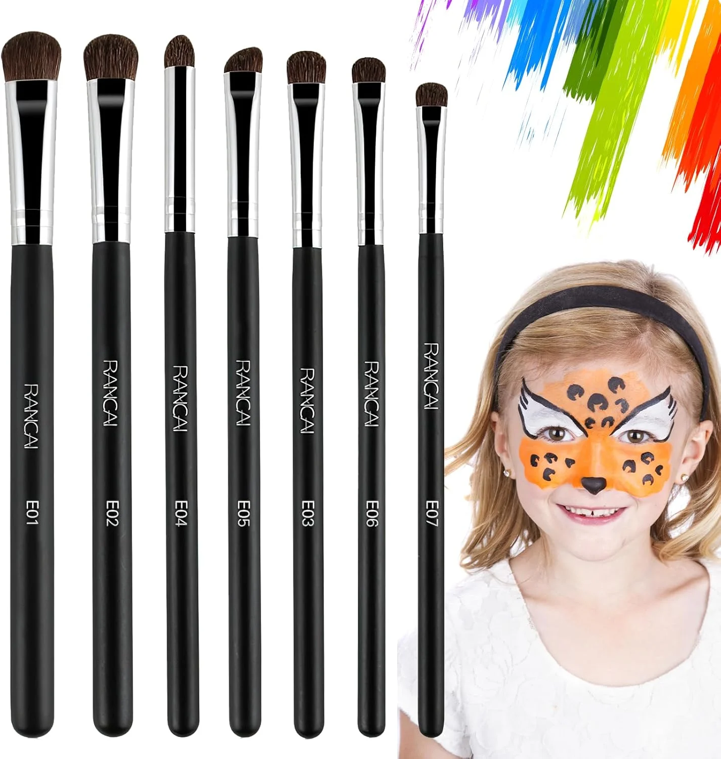 ست برس آرایشی 7 تکه، آرایش کودکان، ست برس آرایشی حرفه ای Wrrtig High برای کودکان، برس آرایشی برای آرایش تئاتر، آرایش کارناوال، برای مبتدیان نقاشی بدن (مشکی)