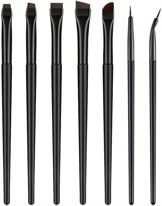 ست برس خط چشم 7 تکه - ابزار آرایش حرفه ای با طراحی برس بیضی شکل، موهای نایلونی، دسته های پلاستیکی ABS برای پوست معمولی - برس های آرایش چشم بدون عطر شامل برس خط چشم داسی شکل