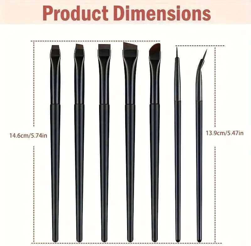 ست برس خط چشم 7 تکه - ابزار آرایش حرفه ای با طراحی برس بیضی شکل، موهای نایلونی، دسته های پلاستیکی ABS برای پوست معمولی - برس های آرایش چشم بدون عطر شامل برس خط چشم داسی شکل