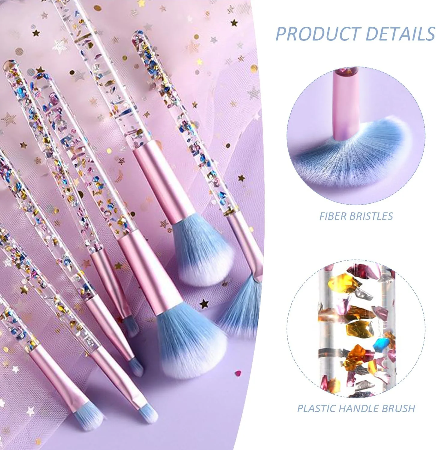 ست برس آرایشی 7 تکه شفاف، دسته پولک کریستالی، برس سایه چشم اکلیلی، لوازم جانبی زیبایی، مناسب برای استفاده از آرایش