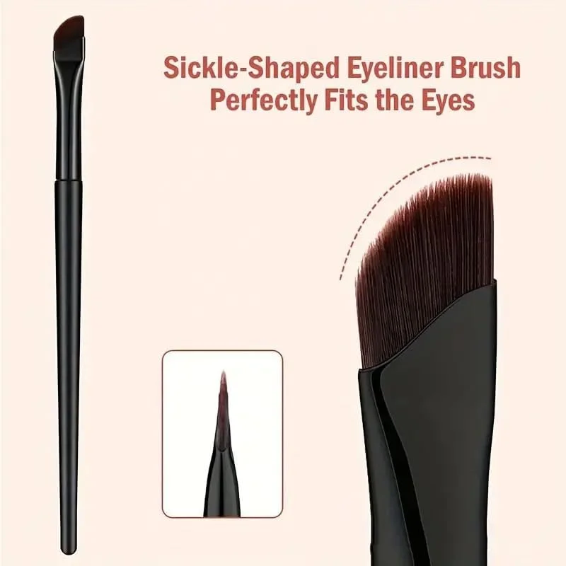 ست برس خط چشم 7 تکه - ابزار آرایش حرفه ای با طراحی برس بیضی شکل، موهای نایلونی، دسته های پلاستیکی ABS برای پوست معمولی - برس های آرایش چشم بدون عطر شامل برس خط چشم داسی شکل