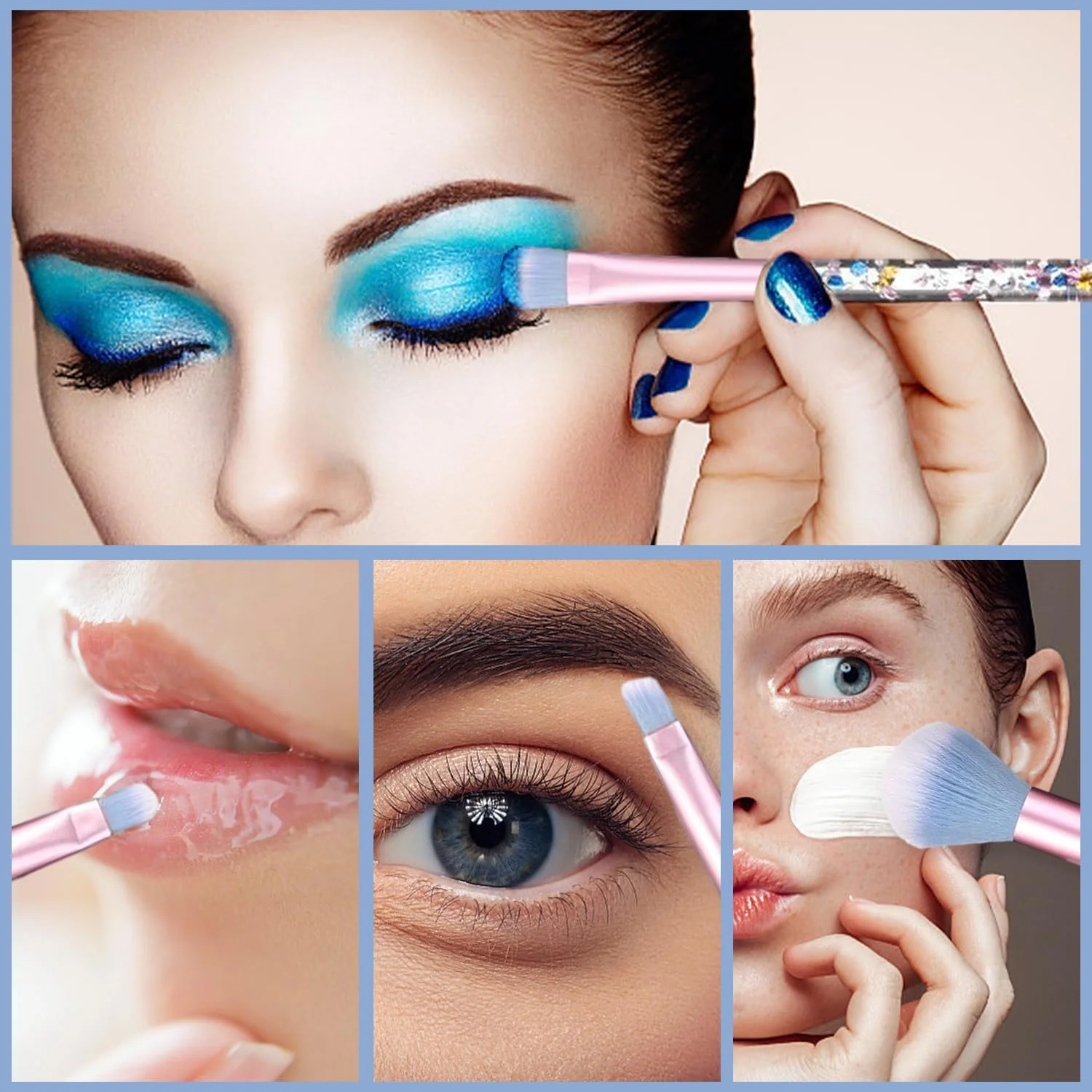 ست برس آرایشی 7 تکه شفاف، دسته پولک کریستالی، برس سایه چشم اکلیلی، لوازم جانبی زیبایی، مناسب برای استفاده از آرایش