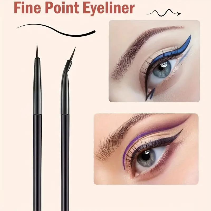 ست برس خط چشم 7 تکه - ابزار آرایش حرفه ای با طراحی برس بیضی شکل، موهای نایلونی، دسته های پلاستیکی ABS برای پوست معمولی - برس های آرایش چشم بدون عطر شامل برس خط چشم داسی شکل