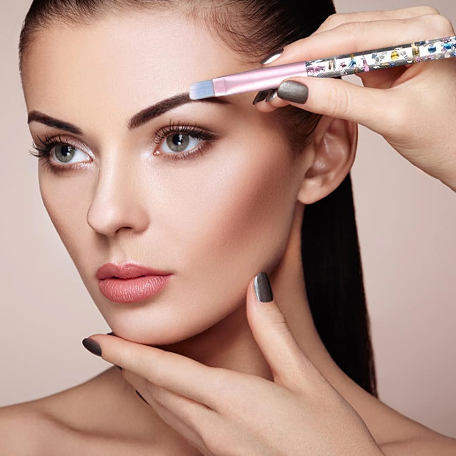 ست برس آرایشی 7 تکه شفاف، دسته پولک کریستالی، برس سایه چشم اکلیلی، لوازم جانبی زیبایی، مناسب برای استفاده از آرایش