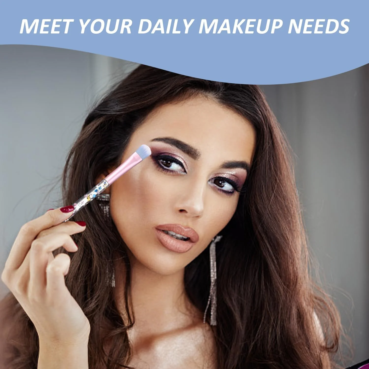 ست برس آرایشی 7 تکه شفاف، دسته پولک کریستالی، برس سایه چشم اکلیلی، لوازم جانبی زیبایی، مناسب برای استفاده از آرایش