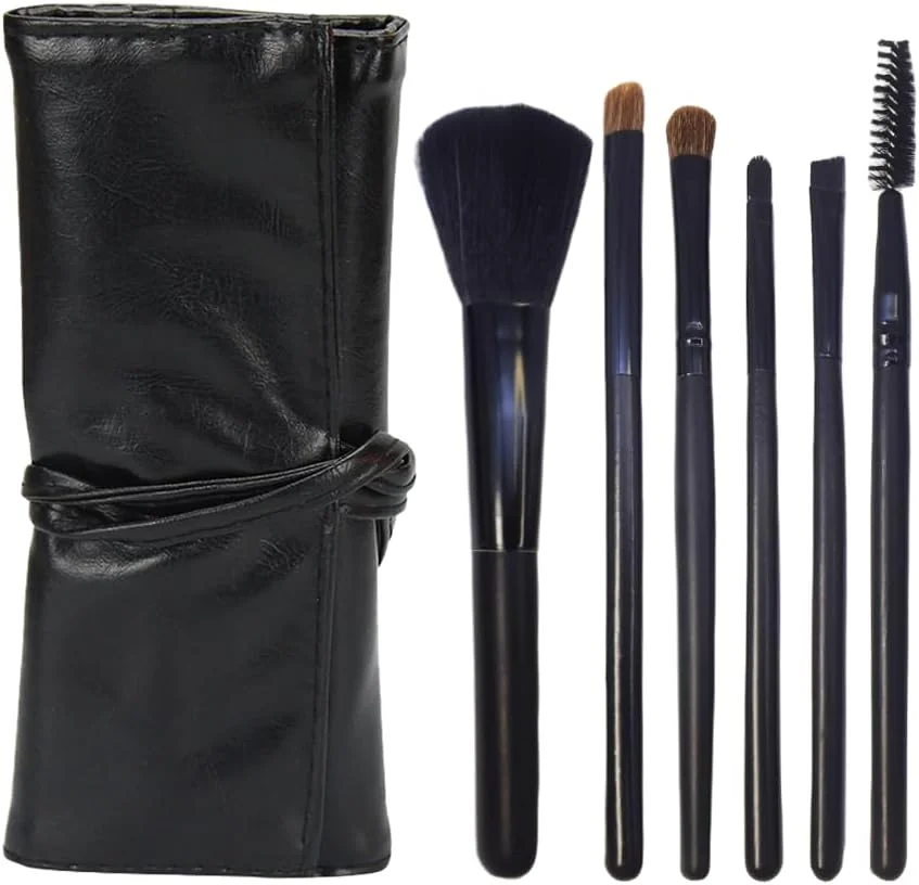 ست برس آرایشی 7 تکه برای صورت و چشم با کیف PU شامل برس های فوق العاده نرم کرم پودر، کانسیلر، کانتور، ترکیب و سایه چشم