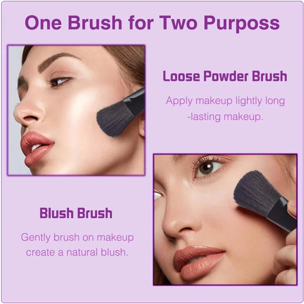 ست برس آرایشی 7 تکه برای صورت و چشم با کیف PU شامل برس های فوق العاده نرم کرم پودر، کانسیلر، کانتور، ترکیب و سایه چشم