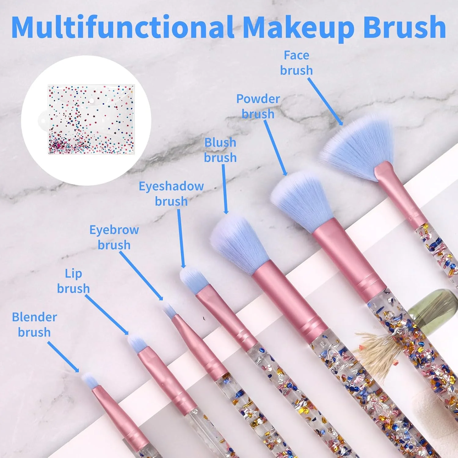 ست برس آرایشی 7 تکه کریستالی اکلیلی - برس های حرفه ای ترکیب کننده با دسته پولک دار، ست برس زیبایی زیبا برای رژگونه، کرم پودر، هایلایتر، کانسیلر، ابرو، لب و برس های بادبزنی برای دختران ست برس آرایشی 7 تکه کریستالی اکلیلی - برس های حرفه ای ترکیب کننده با دسته پولک دار، ست برس زیبایی زیبا برای رژگونه، کرم پودر، هایلایتر، کانسیلر، ابرو، لب و برس های بادبزنی برای دختران