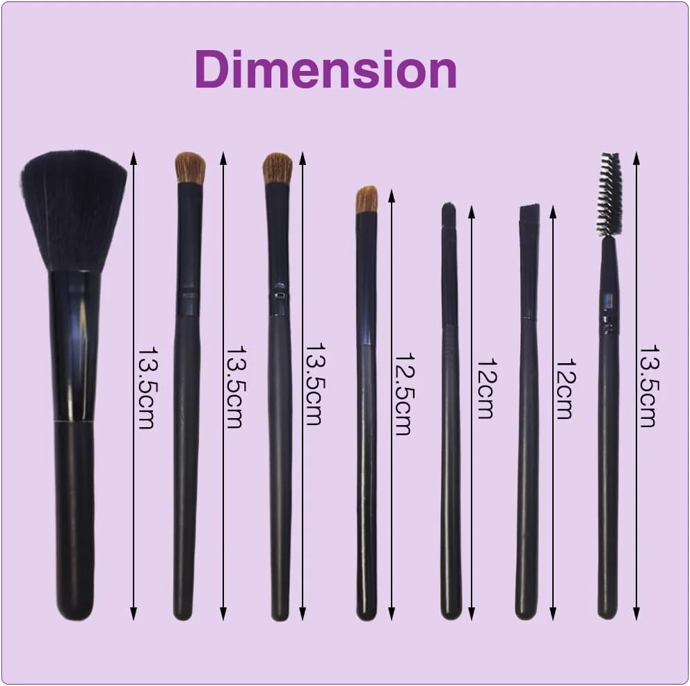 ست برس آرایشی 7 تکه برای صورت و چشم با کیف PU شامل برس های فوق العاده نرم کرم پودر، کانسیلر، کانتور، ترکیب و سایه چشم