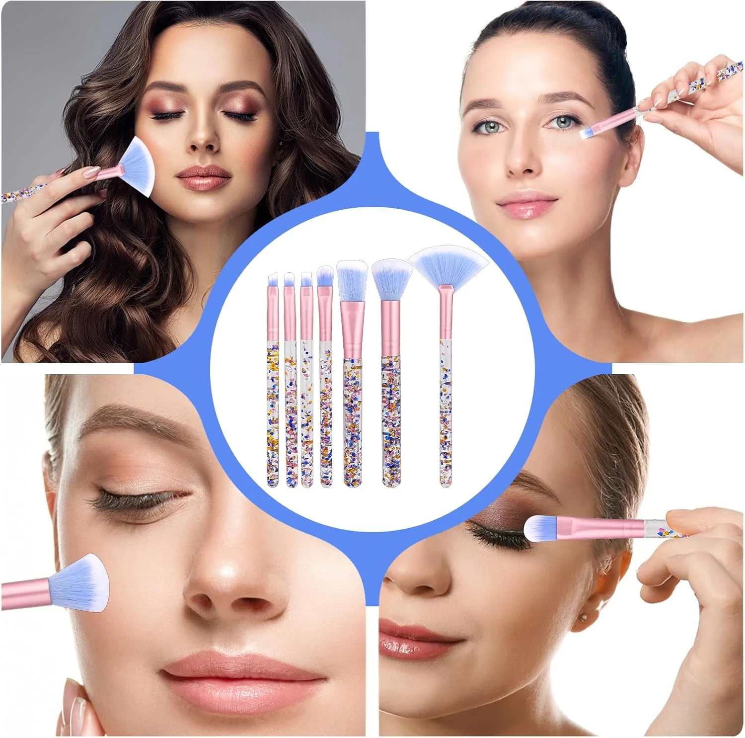 ست برس آرایشی 7 تکه، برس آرایشی حرفه ای براق کریستالی با دسته پولک دار، برس ترکیبی زیبا برای رژگونه، کرم پودر، هایلایتر، کانسیلر، ابرو، سایه چشم، لب، برس بادبزنی، کیت برس زیبایی برای دختران ست برس آرایشی 7 تکه، برس آرایشی حرفه ای براق کریستالی با دسته پولک دار، برس ترکیبی زیبا برای رژگونه، کرم پودر، هایلایتر، کانسیلر، ابرو، سایه چشم، لب، برس بادبزنی، کیت برس زیبایی برای دختران