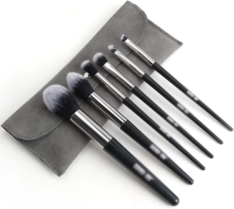 ست 6 عددی برس آرایشی با کیف، برس های زیبایی سایه چشم، ابرو، رژگونه، پودر، کرم پودر، ابزار آرایش