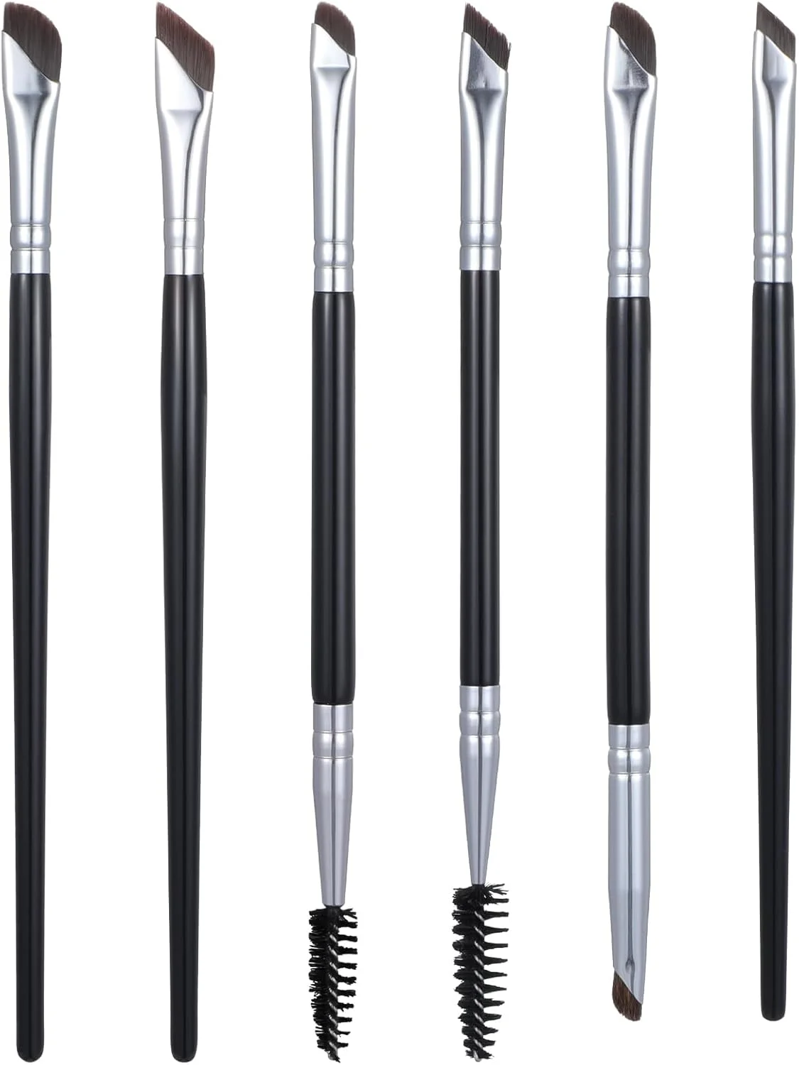 ست 6 عددی برس آرایشی چشم، ابزار خط چشم حرفه ای، برس خط چشم زاویه دار دو سر و تک سر برای آرایش ابرو و چشم