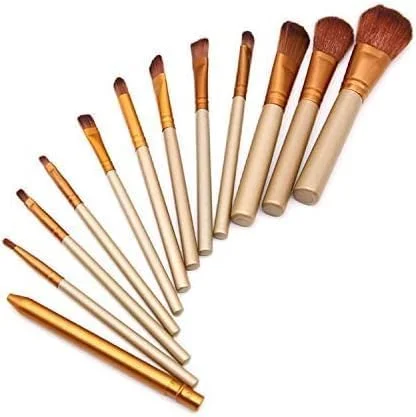 ست برس آرایشی نسل 3، شامل 12 برس آرایشی، طلایی مات، جعبه فلزی قابل حمل، ست ابزار آرایشی