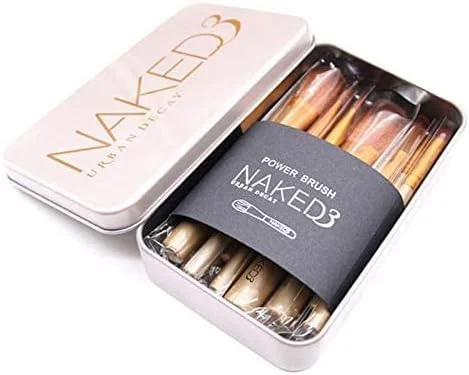 ست برس آرایشی نسل 3، شامل 12 برس آرایشی، طلایی مات، جعبه فلزی قابل حمل، ست ابزار آرایشی