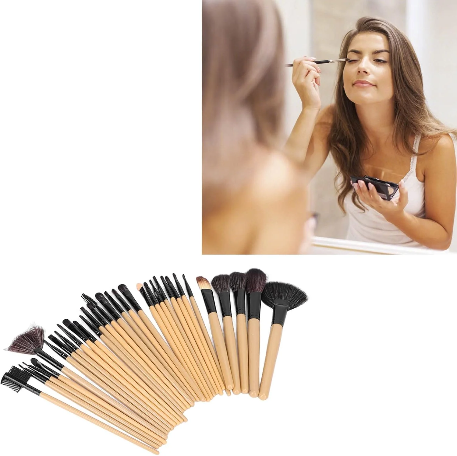 ست 32 عددی برس آرایشی، ست برس آرایشی، موی نایلونی نرم، سایه چشم، رژگونه، برس پودر شل به همراه کیف نگهداری (رنگ چوب) ست 32 عددی برس آرایشی، ست برس آرایشی، موی نایلونی نرم، سایه چشم، رژگونه، برس پودر شل به همراه کیف نگهداری (رنگ چوب)