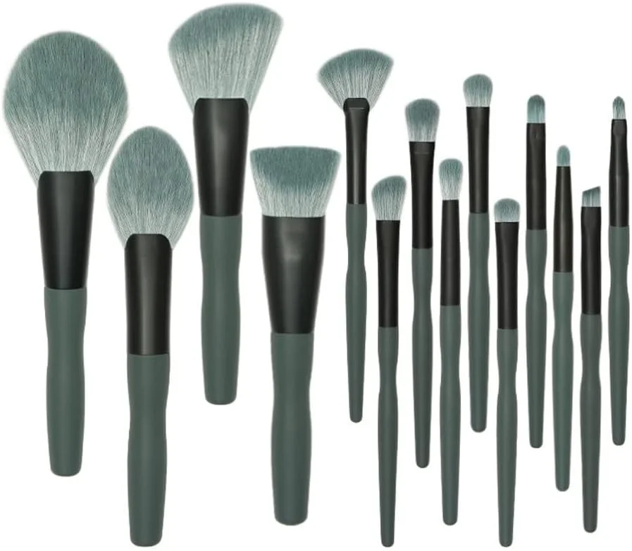 ست برس آرایشی 14 تکه، ست کامل برس پودر شل بزرگ فن شکل، ابزار آرایشی، برس سایه چشم