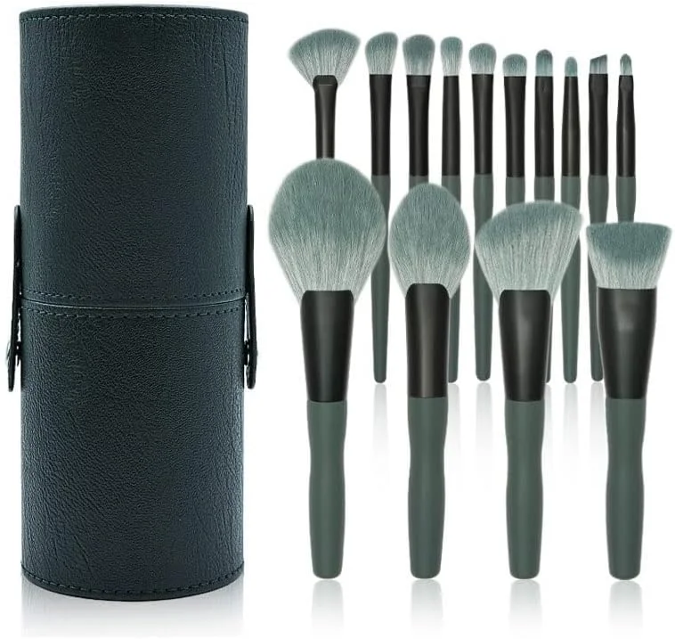 ست کامل 14 تکه برس آرایشی، برس پودر شل بزرگ بادبزنی شکل، ابزار آرایشی، برس سایه چشم