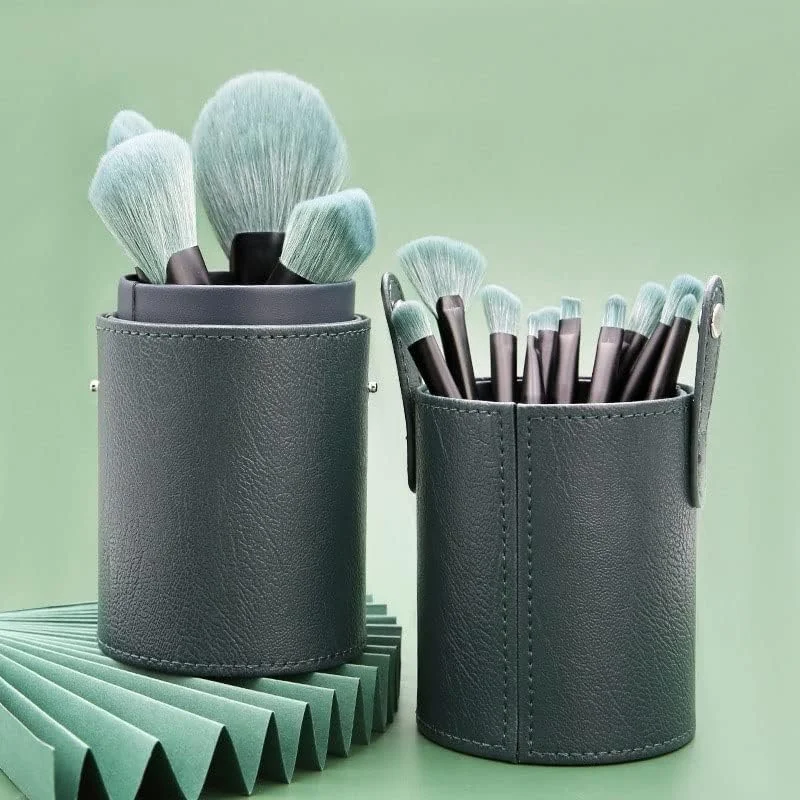 ست برس آرایشی 14 تکه، ست کامل برس پودر شل بزرگ فن شکل، ابزار آرایشی، برس سایه چشم