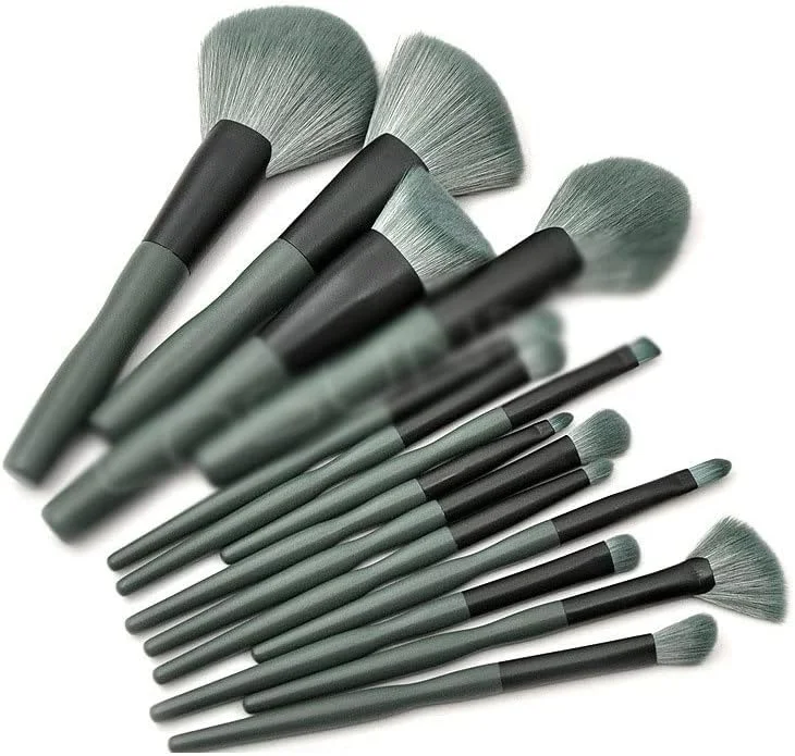 ست ۱۴ عددی برس آرایشی، پودر فیکس، سایه چشم، برس مو، ابزار زیبایی