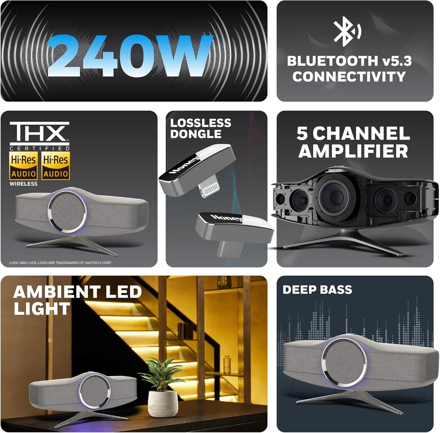 اسپیکر Hi-Fi هانیول Aviator، 240 وات، کدک صوتی 1MBPS+، دانگل TypeC و Lightning، نور محیطی، بیس عمیق، بلوتوث V5.3-30m، کانال تقویت 5، 3 حفره صوتی مستقل اسپیکر Hi-Fi هانیول Aviator، 240 وات، کدک صوتی 1MBPS+، دانگل TypeC و Lightning، نور محیطی، بیس عمیق، بلوتوث V5.3-30m، کانال تقویت 5، 3 حفره صوتی مستقل