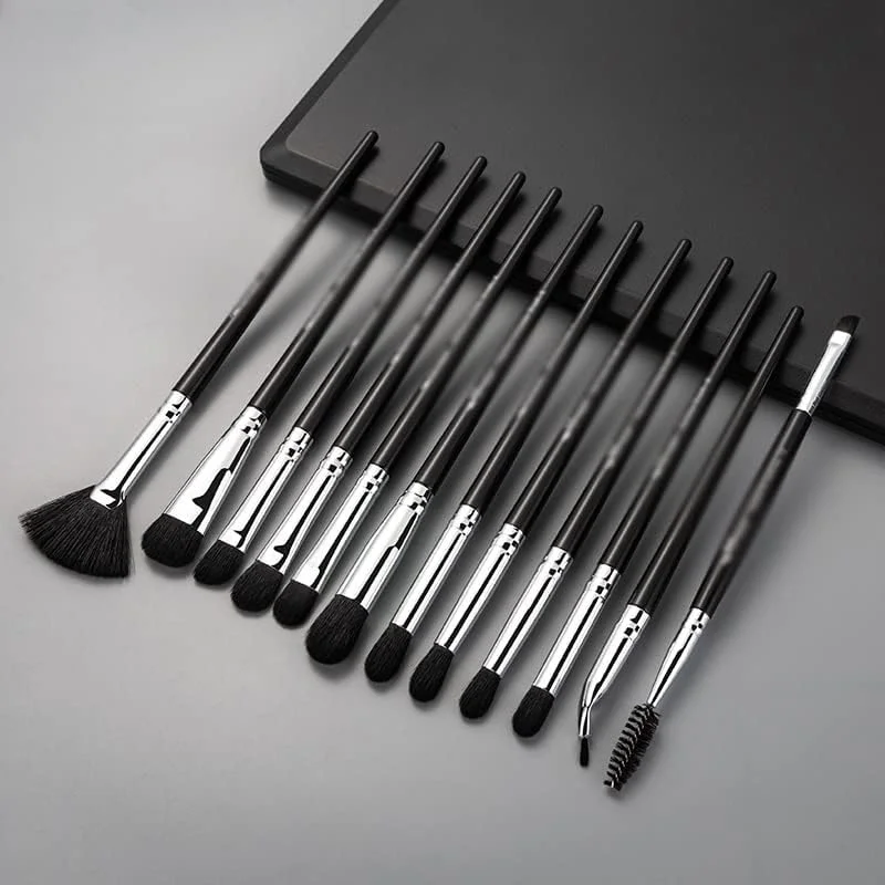 ست 12 عددی برس آرایشی سایه چشم، ترکیب کننده، خط چشم، مژه و ابرو برای ابزار آرایشی