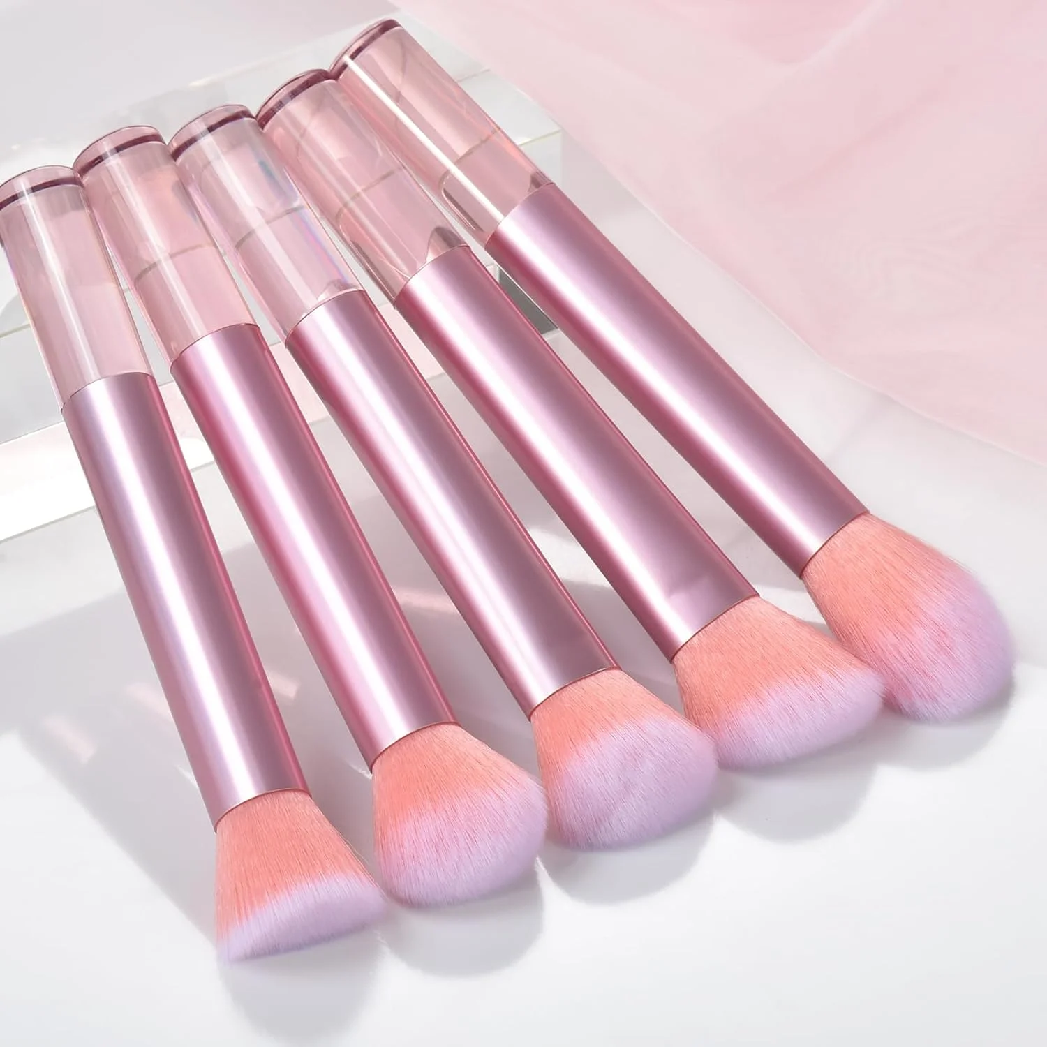 ست برس آرایشی 22 عددی شفاف 111، کیت آرایشی با برس کرم پودر مصنوعی ممتاز، برس سایه چشم به همراه پد آرایشی (صورتی، 22 تکه)