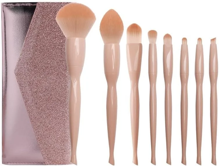 ست برس آرایشی 8 تکه BONFUN با رنگ پوست آبکاری شده، ابزار آرایشی پودر شل برس سایه چشم برس رژگونه برس آرایشی بسته برس نیمه براق (رنگ: B)