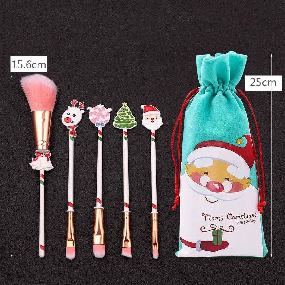 ست براش آرایشی 5 تکه کریسمس BONFUN، برس آرایشی مینیاتوری حمل آسان طرح بابانوئل و گوزن شمالی، برس زنانه با الیاف مصنوعی، بهترین هدیه برای براش آرایشی کریسمس (رنگ: B) ست براش آرایشی 5 تکه کریسمس BONFUN، برس آرایشی مینیاتوری حمل آسان طرح بابانوئل و گوزن شمالی، برس زنانه با الیاف مصنوعی، بهترین هدیه برای براش آرایشی کریسمس (رنگ: B)