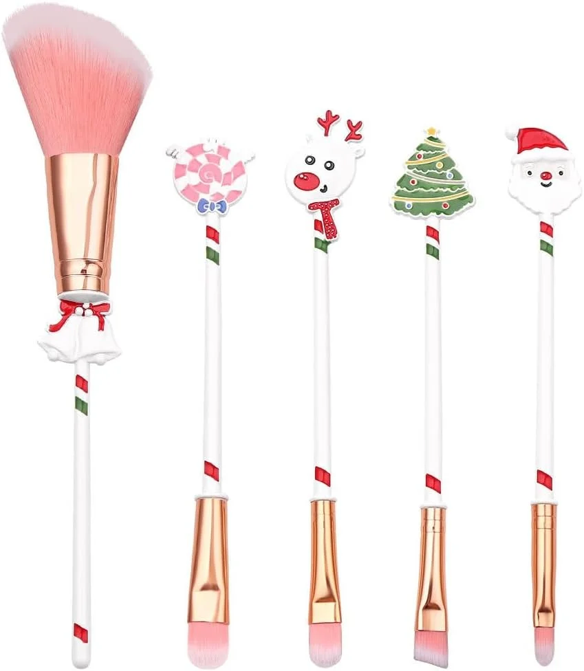 ست براش آرایشی 5 تکه کریسمس BONFUN، برس آرایشی مینیاتوری حمل آسان طرح بابانوئل و گوزن شمالی، برس زنانه با الیاف مصنوعی، بهترین هدیه برای براش آرایشی کریسمس (رنگ: B) ست براش آرایشی 5 تکه کریسمس BONFUN، برس آرایشی مینیاتوری حمل آسان طرح بابانوئل و گوزن شمالی، برس زنانه با الیاف مصنوعی، بهترین هدیه برای براش آرایشی کریسمس (رنگ: B)