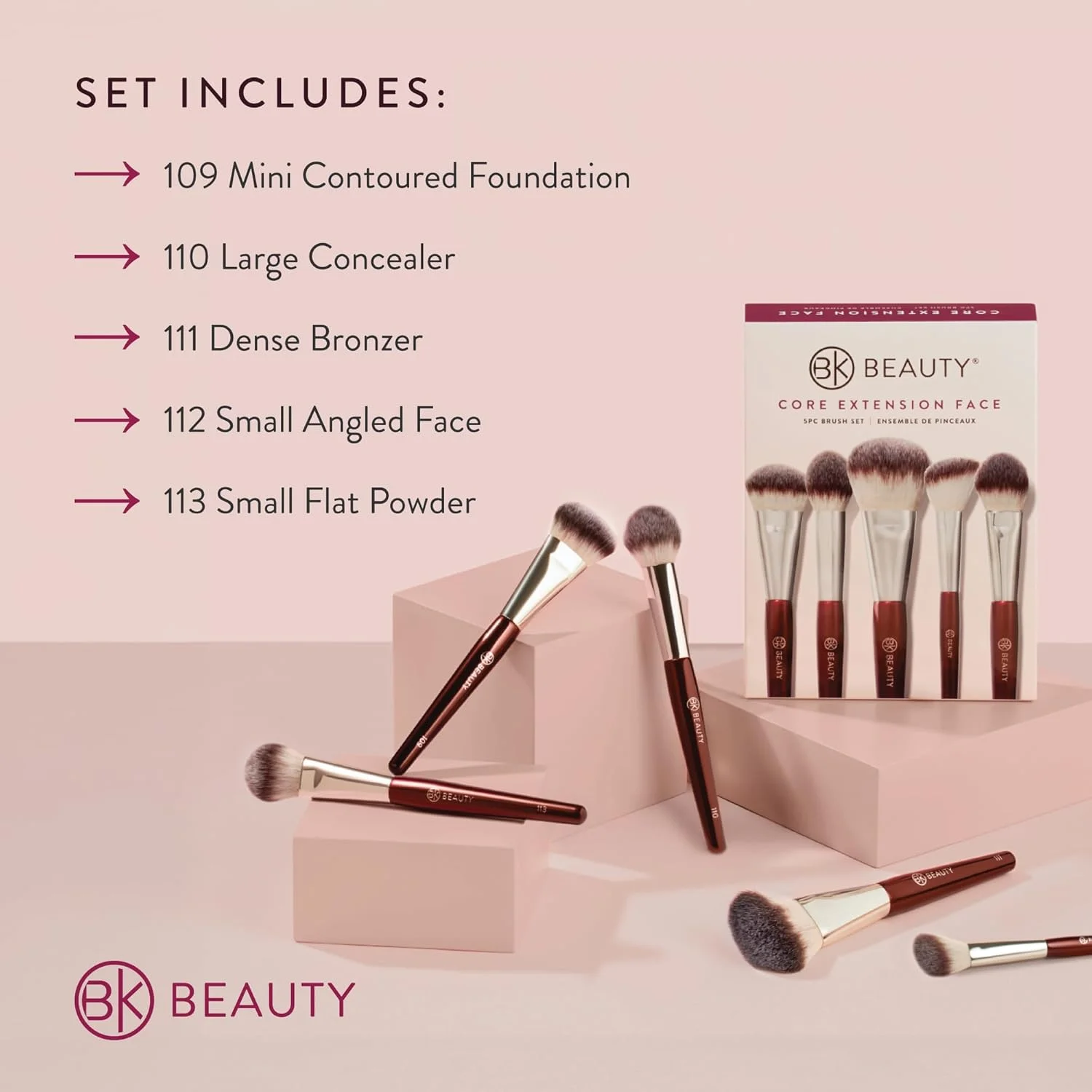 ست براش صورت BK BEAUTY - CORE LINE EXTENSION (5 تکه) - ست براش آرایشی حرفه ای برای محصولات مایع، کرمی و پودری | براش های آرایشی ممتاز برای استفاده بی نقص ست براش صورت BK BEAUTY - CORE LINE EXTENSION (5 تکه) - ست براش آرایشی حرفه ای برای محصولات مایع، کرمی و پودری | براش های آرایشی ممتاز برای استفاده بی نقص
