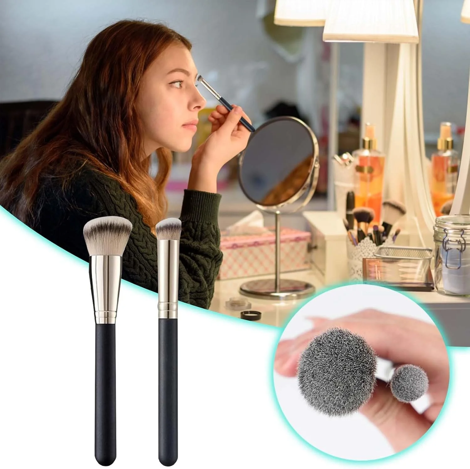 ست براش های آرایشی BK Beauty، براش فونداسیون 101، براش کانسیلر A506، کانسیلر Angie Hot & Flashy A506، براش های کانسیلر زاویه دار زیر چشم، ست براش آرایشی فونداسیون، کانتور و کانسیلر (3 عددی - 1 ست)