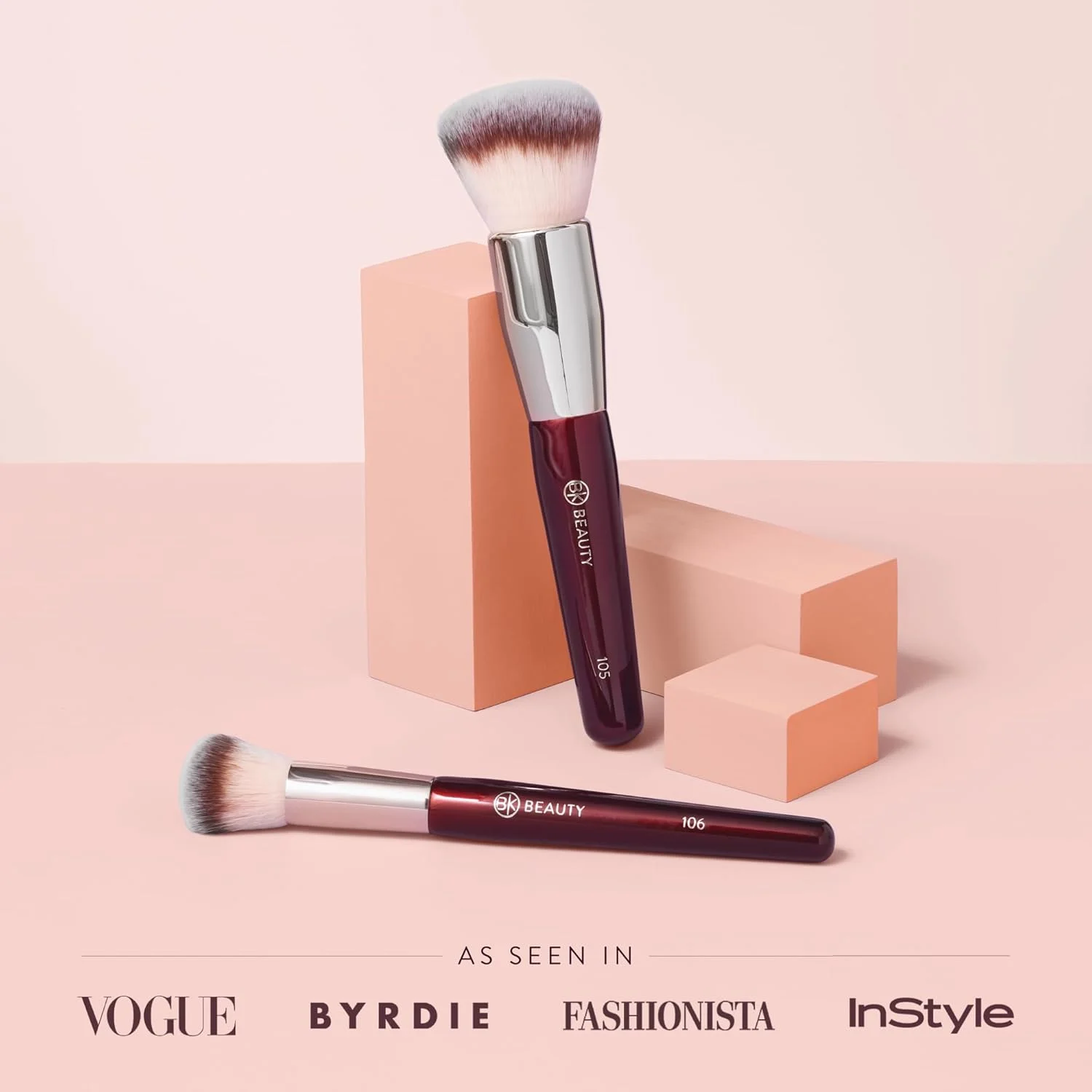 بی کی بیوتی - ست دو عددی براش بزرگ بافر و براش گرد کرم پودر - ست براش آرایشی حرفه ای برای کرم پودرهای مایع یا کرمی، پودر و رژگونه | براش های صورت با کیفیت عالی برای استفاده بی نقص